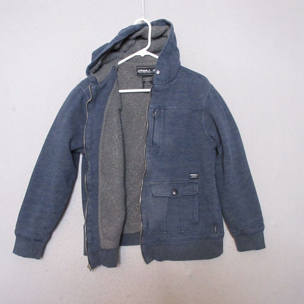 Vintage Oneill Hoodie Boys Medium Blue Sherpa Lined Skate Surf Y2K 90s Grunge - Picture 1 of 15